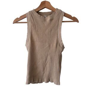 ZARA Womens Beige Ribbed Sleeveless Tank Top Size Small Cotton